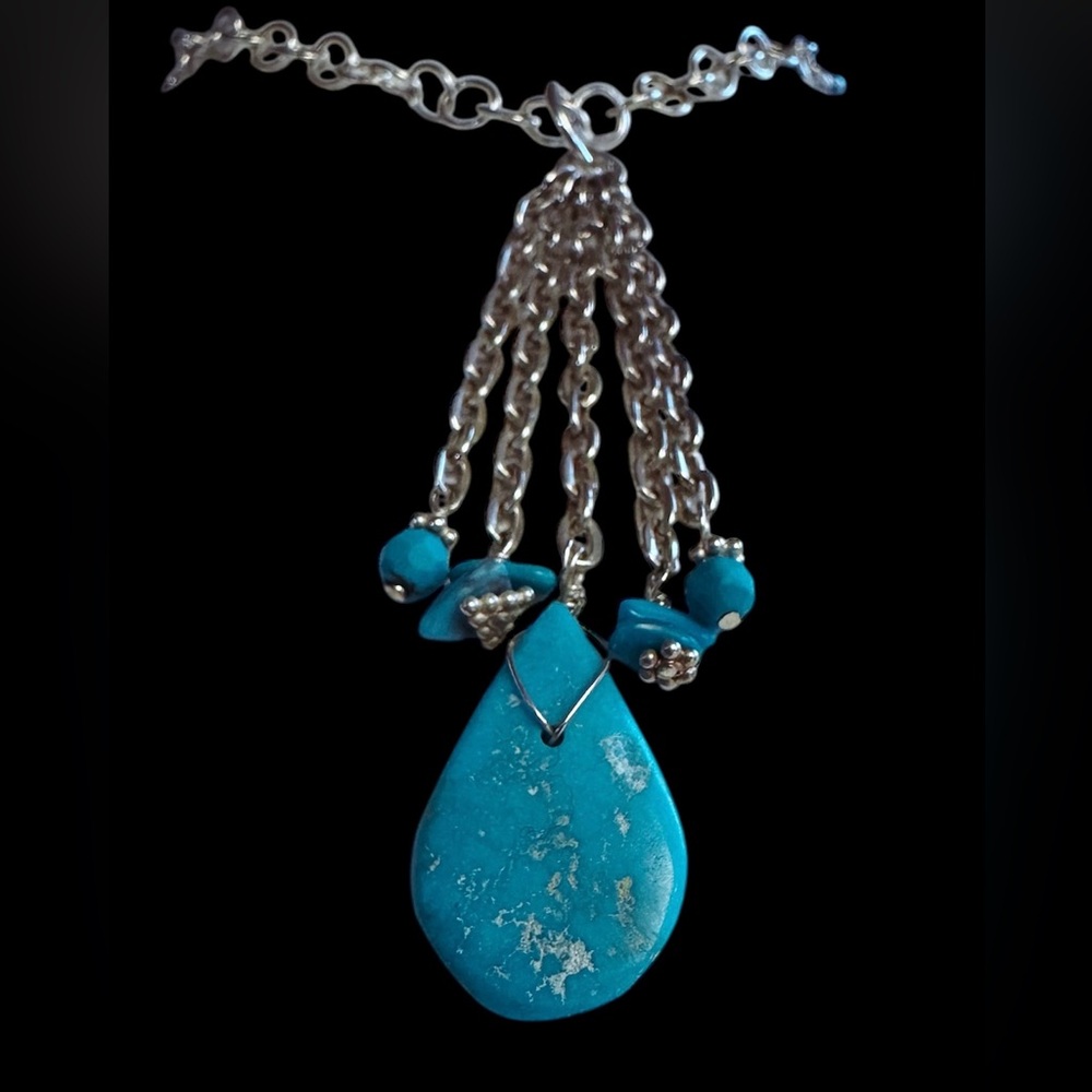 Silver and Turquoise Pendant Necklace - Picture 1 of 8